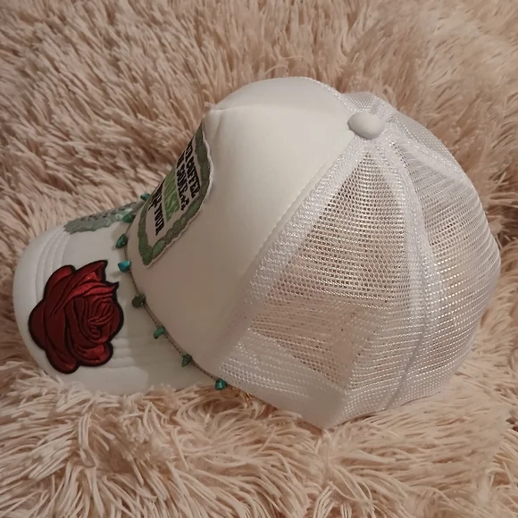 White Cap with Green and Red Embroidery - Picture 3 of 4